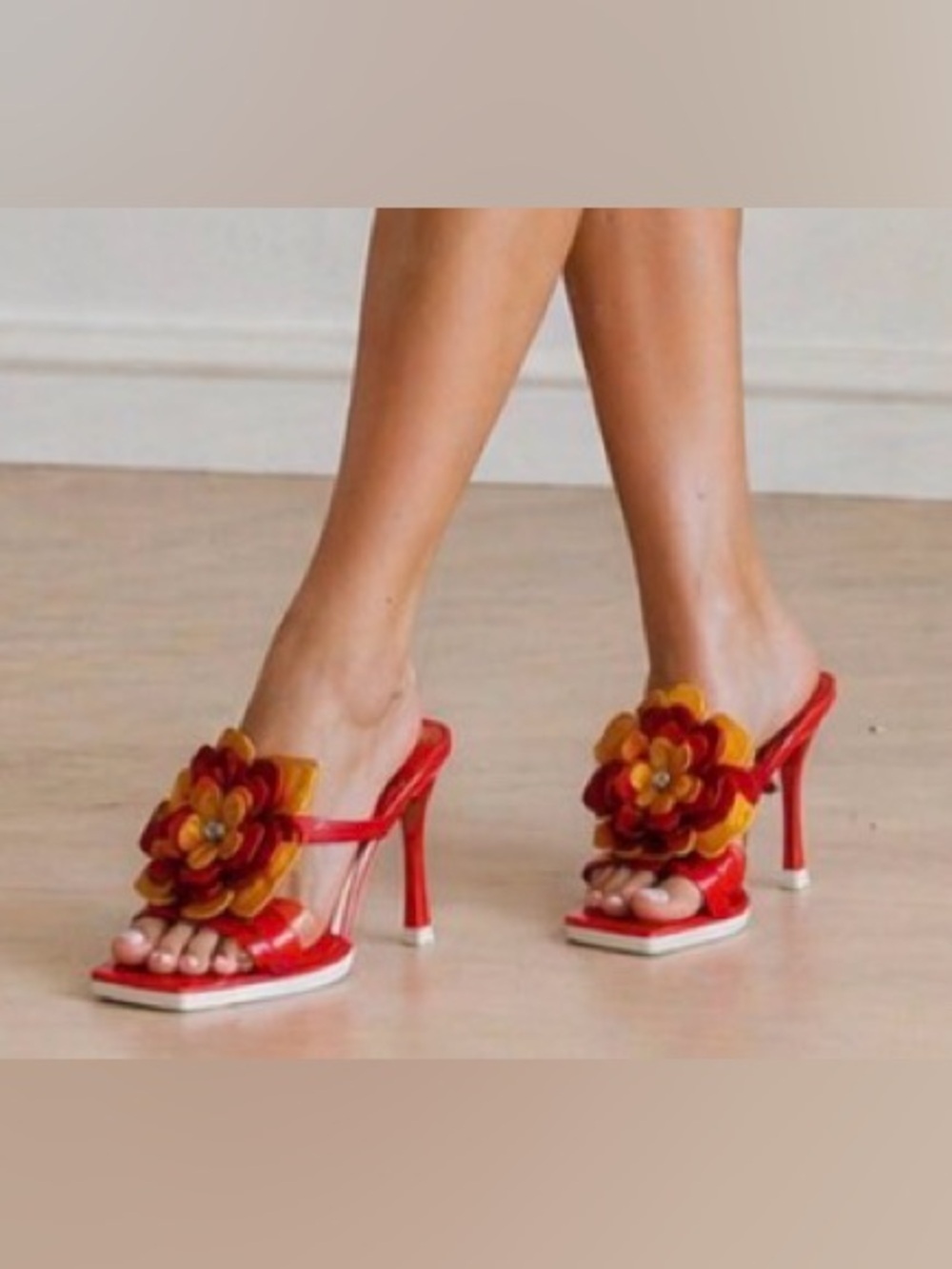 Jeffrey Campbell patent leather heeled sandals, vibrant flowers, women’s size 6.